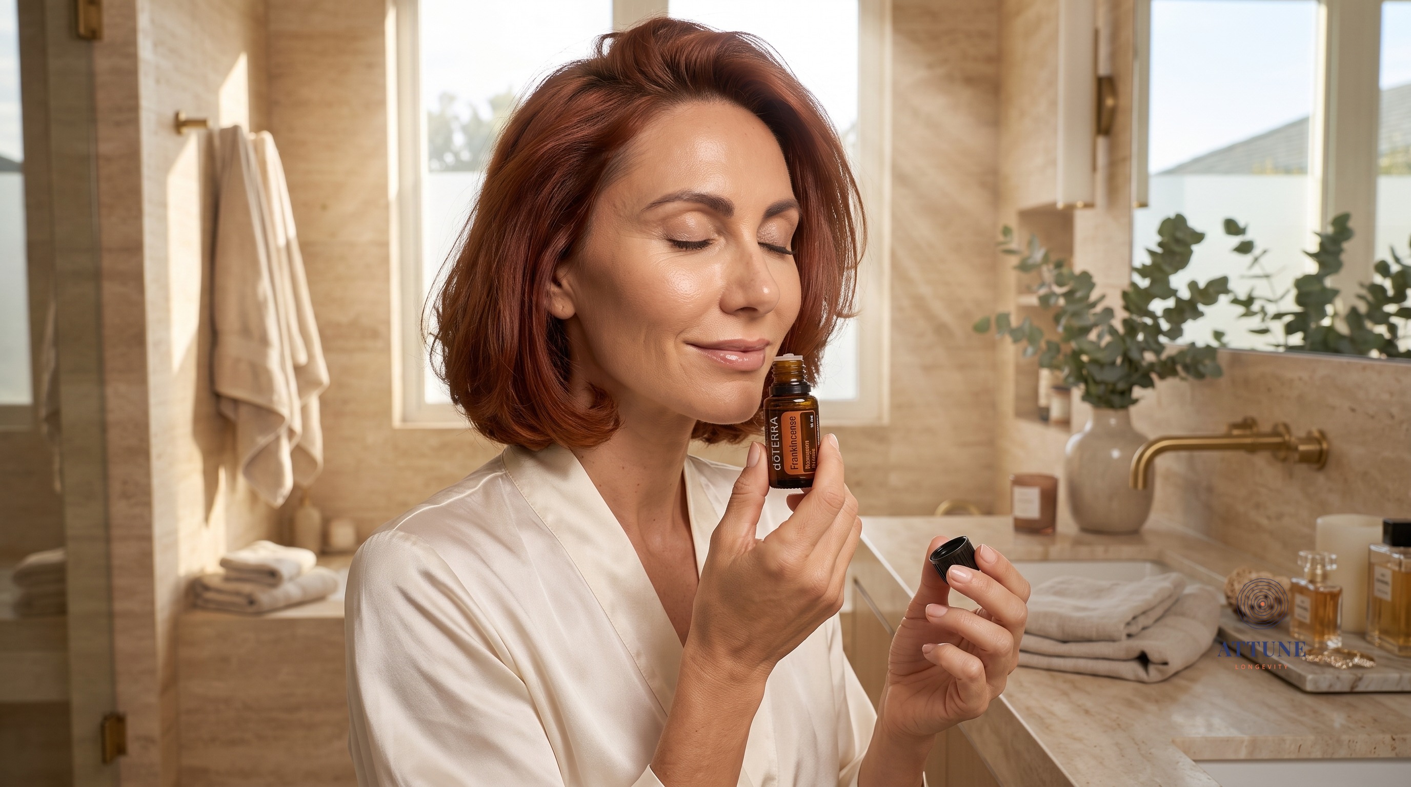 Inhaling essential oil directly from an open bottle